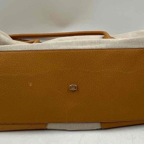 Authentic Escada Women Beige Brown Double Handle Bottom Studs Tote Handbag - Picture 3 of 10